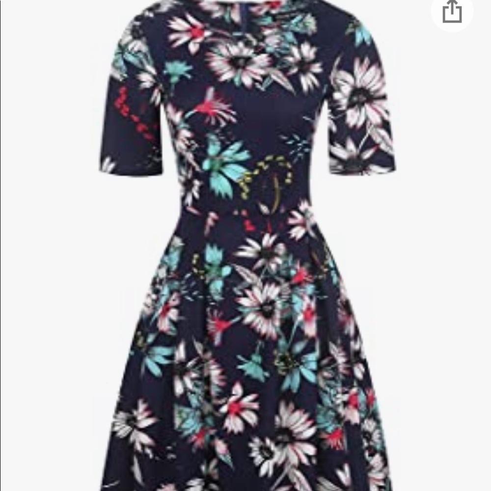 Women’s Vintage Patchwork Pockets Puffy Swing Casual Dress